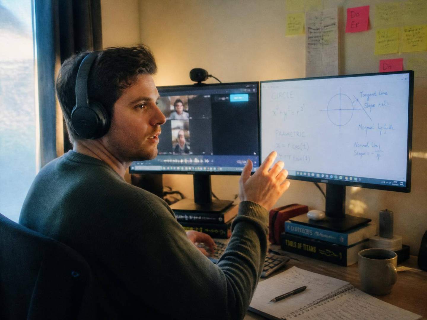 An educator teaching an online mathematics session